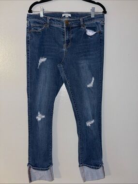 New York & Company Distressed Blue Boyfriend Jeans